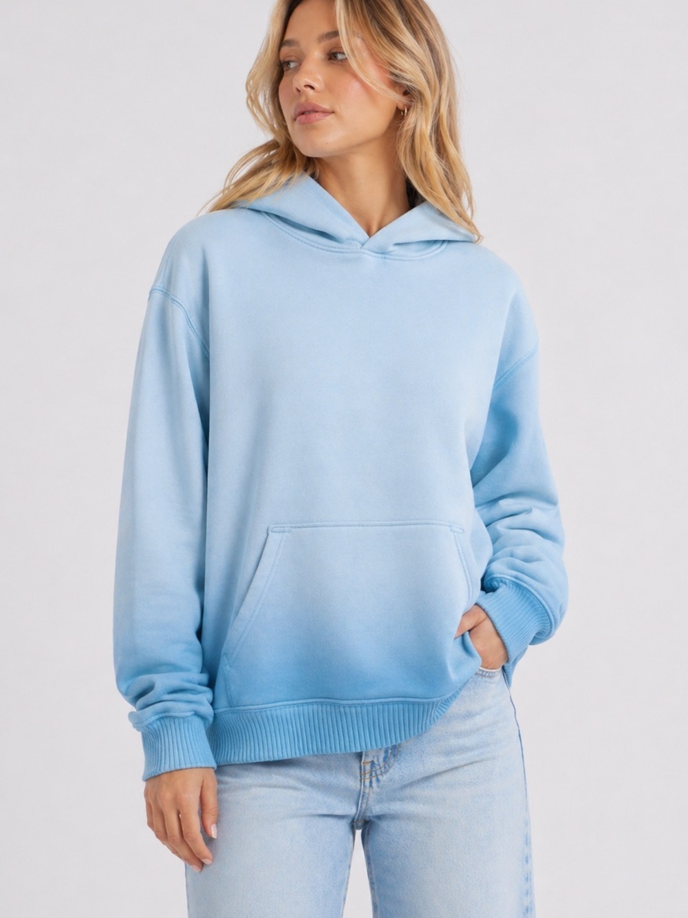 Elwood Organic Cotton Hoodie Sky Blue Ombre Pullover Kangaroo Pocket MSRP $85